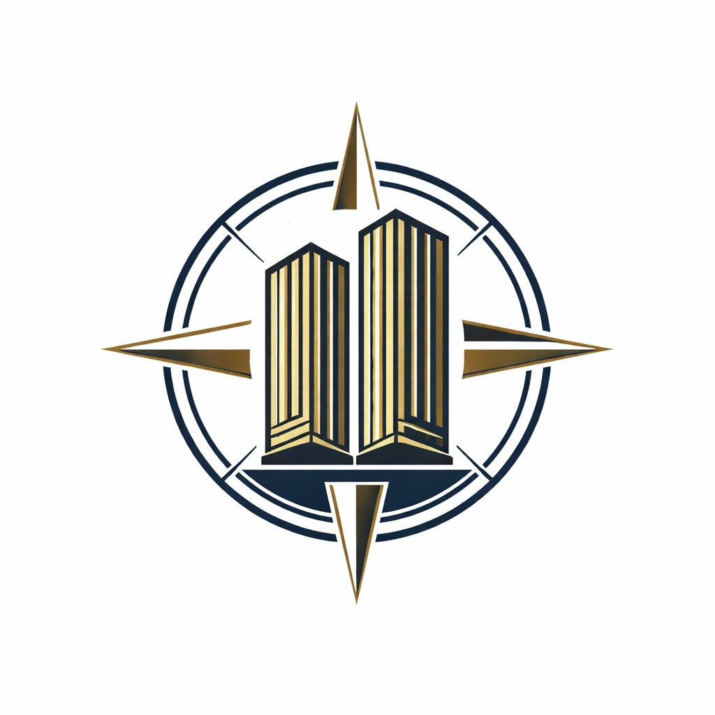 Geometric emblem with slat columns and compass symbol representing Winter Park master carpentry and precision